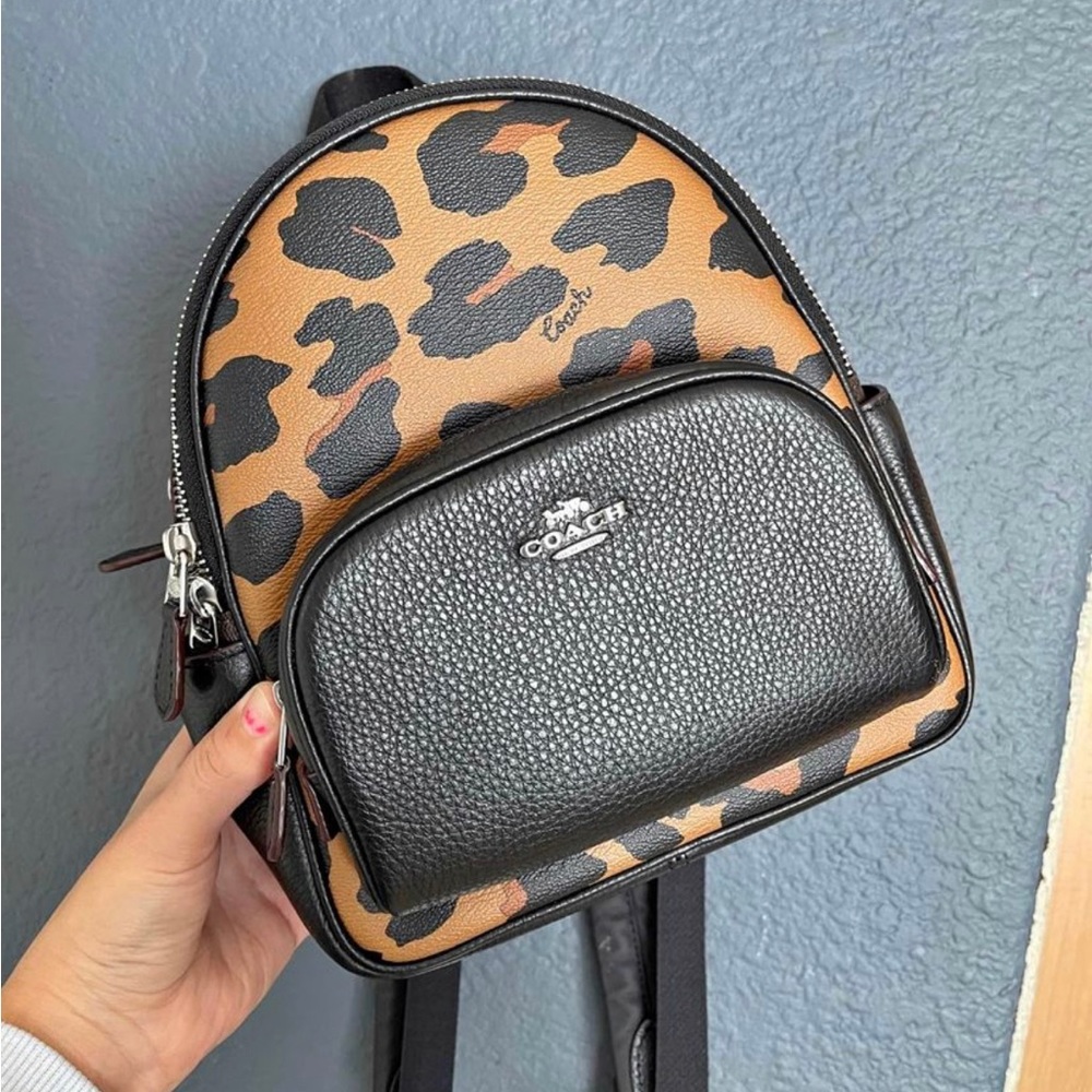 Coach Mini Court Backpack In Signature Canvas With Leopard Print